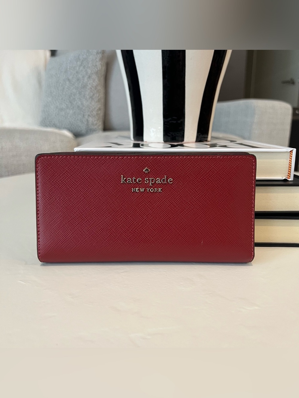 Kate Spade Staci Large Slim Bifold Wallet In Red Curran
